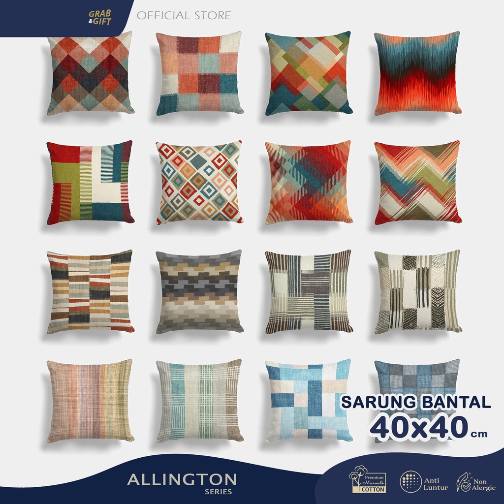 SARUNG Bantal Sofa Print 40X40 cm Motif Allington Patchwork Canvas Print Pillow Cushion Grabandgift