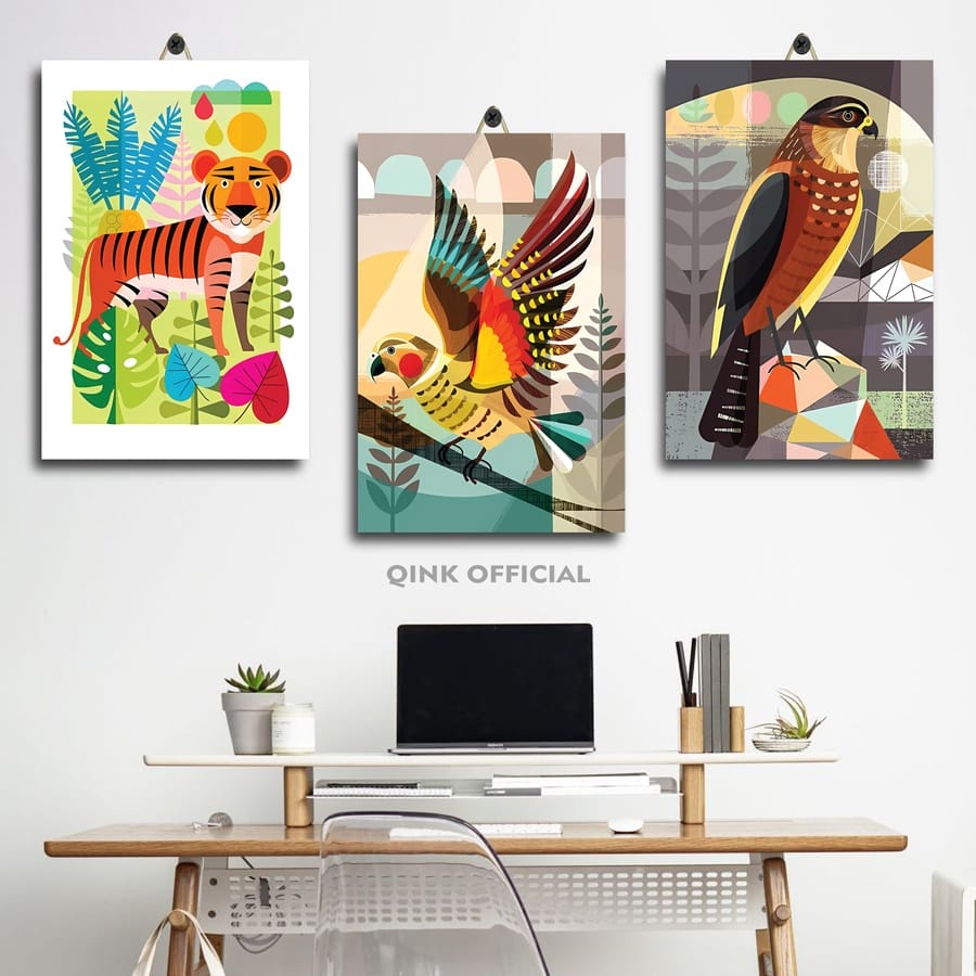 PAJANGAN KAMAR GAMBAR BURUNG VINTAGE 20X30 P3CH5|WTP4U| QINK OFFICIAL| DEKORASI RUANG LUKISAN BURUNG