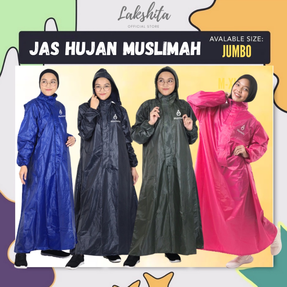 ORIGINAL MANTELA Jas Hujan Wanita Panjang Dewasa Model Gamis Muslimah Mantel Ujan syari Hijab Ukuran Jumbo XXXL Bahan Tebal Premium Ada Resleting Panjang Fashionable Model Syar'i Korea Lucu Trendy Kekinian Motif Polos Harga Murah Terbaik Terbaru Bisa COD