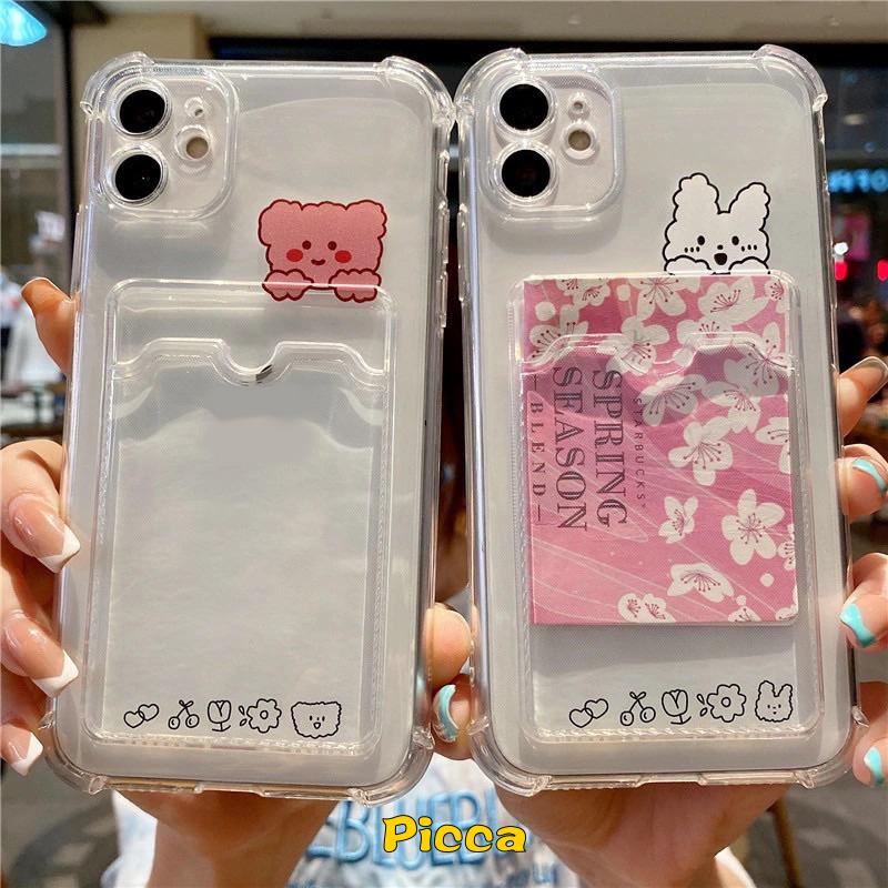 Casing Oppo A7 A55 A76 A55 A3S A12 A96 A54 A15 A95 A5 A9 2020 A74 A16 A15S A35 A11K A5S A12E A11 A36 Reno 8 7 6 Bening Rabbit Bear Dompet Card Holder Case Soft Tpu Cover