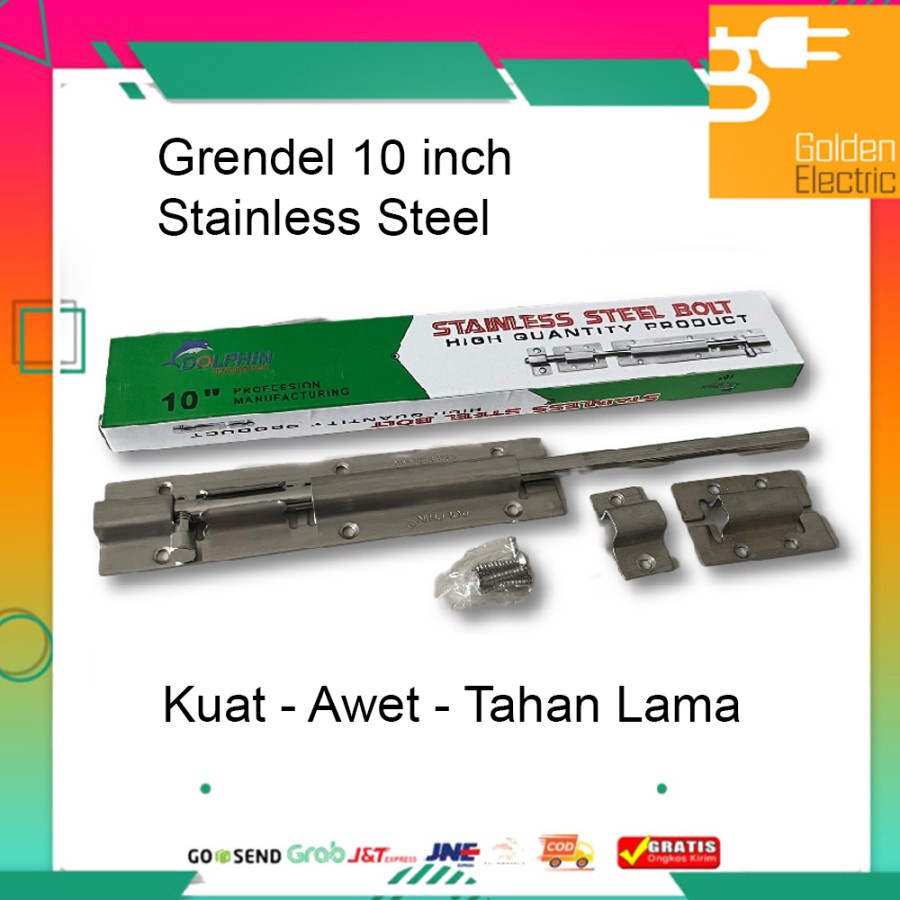 Grendel 10&quot; 10 Inch Slotan Pintu Dolphin Stainless Steel Bolt  Silver Selotan Jendela Laci