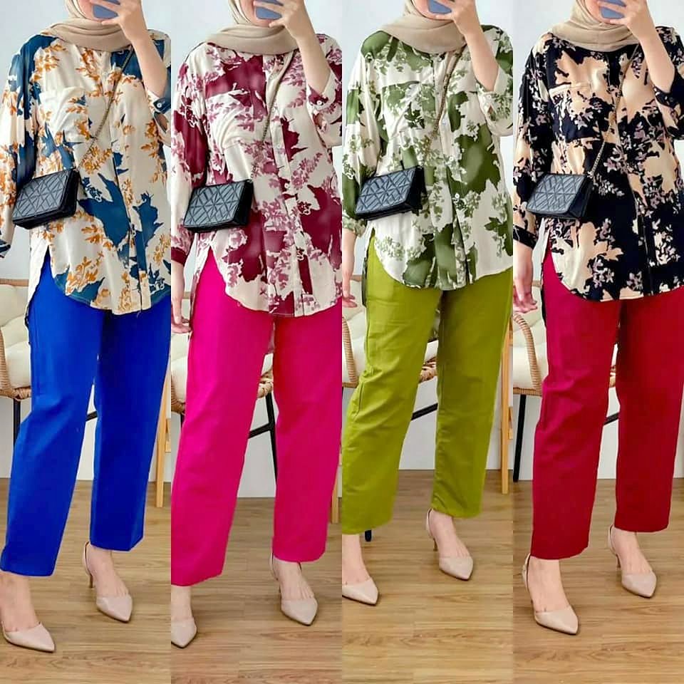 NEW ONE SET WANITA LEAF RAYON DIAMON PREMIUM MIX CRINKLE AIRFLOW KERAH SANGHAI ADA SAKU SATU