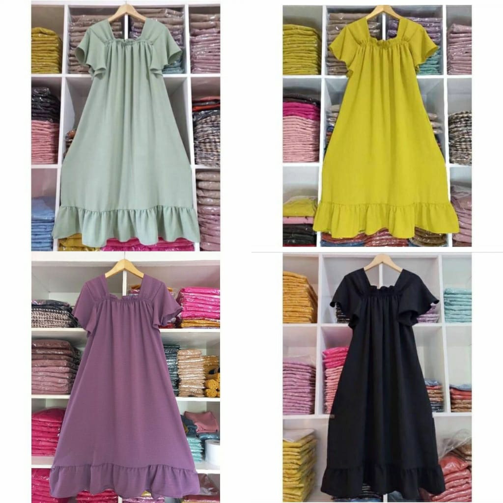 Claudia Daily Dress Lengan Pendek Korean Style Crinkle Airflow Daster Rempel Polos Terbaru Long Dress Kekinian