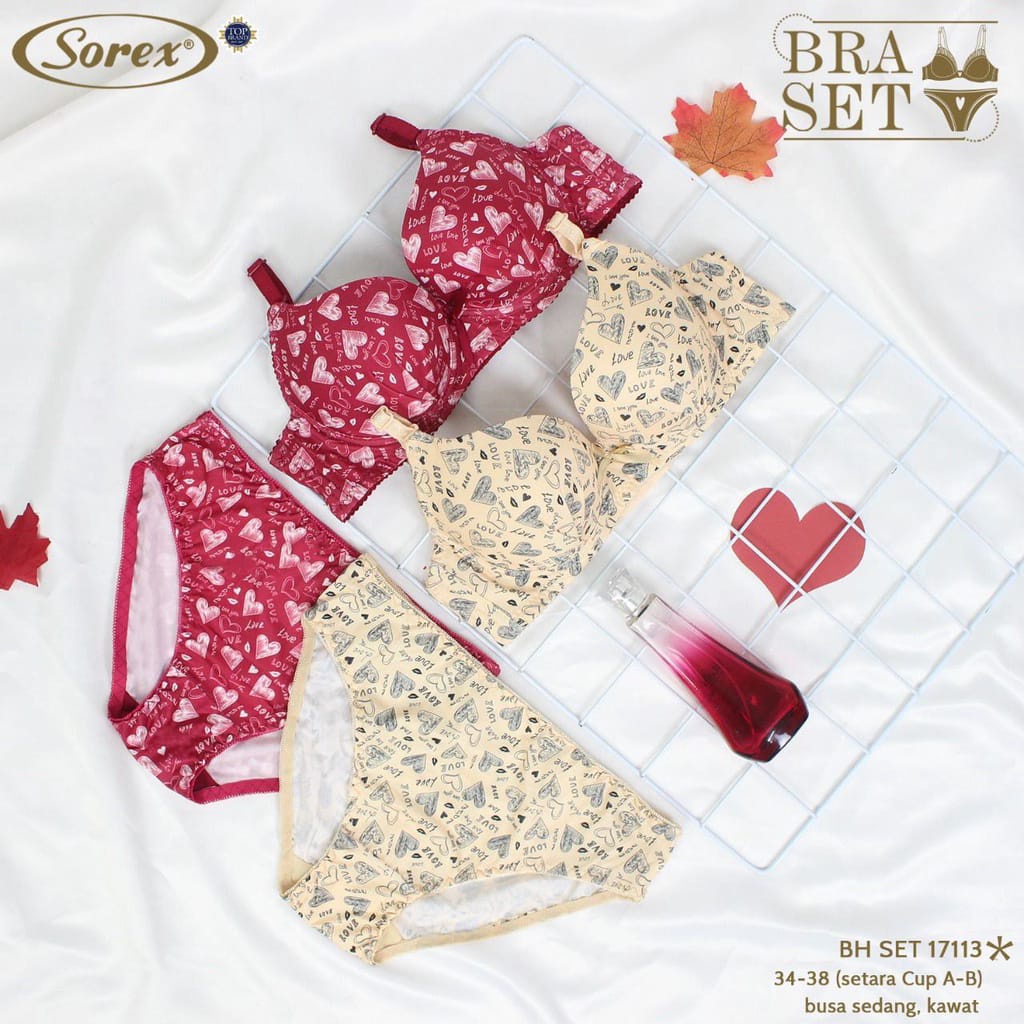 (Set Bra) Bh Bra Set Sorex 17113 (Cup Sedang) Motif | Busa Sedang Pakai Kawat |fx