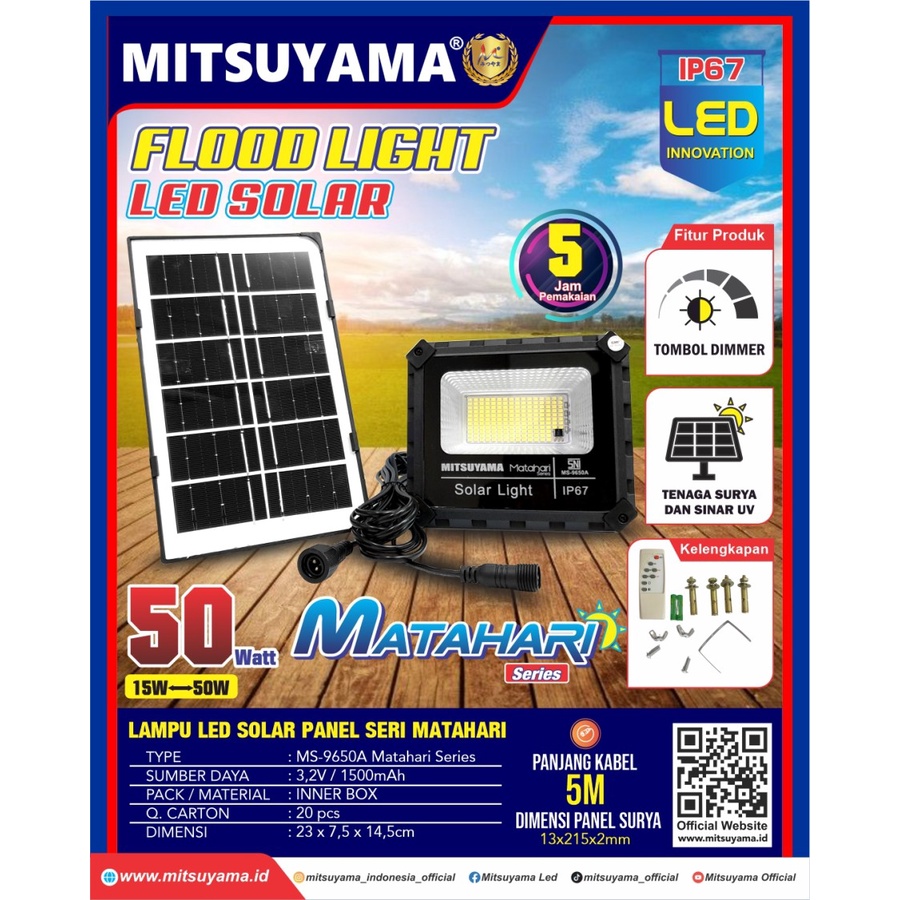 LAMPU SOROT LED 50 WATT PANEL SOLAR CELL LAMPU TEMBAK 50w TENAGA SURYA FLOOD LIGHT