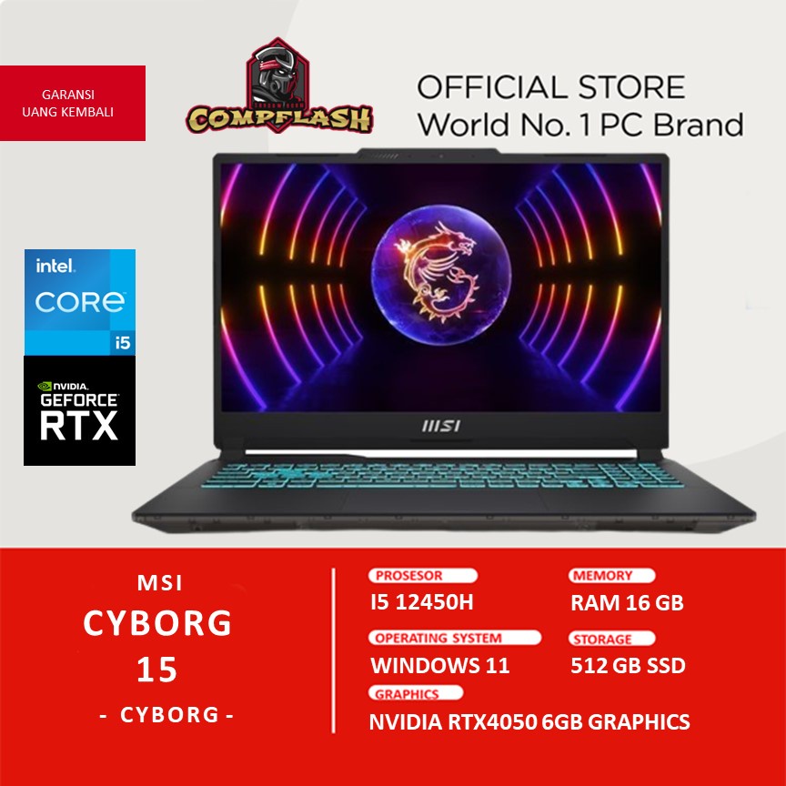 LAPTOP MSI CYBORG 15 RTX4050 6GB I5 12450H RAM 16GB 512SSD FHD 144HZ BLIT