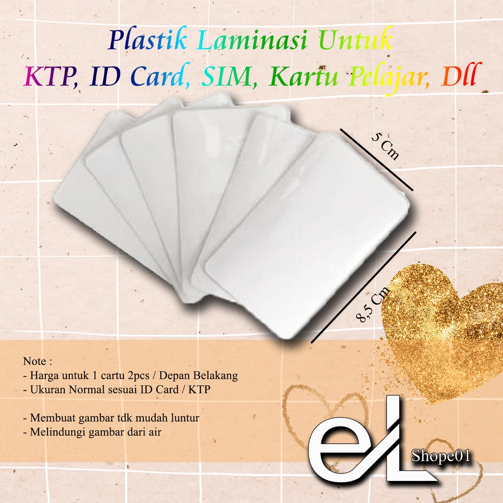 

Laminasi untuk KTP, ID Card, SIM dll, 2 Lembar Depan Belakang