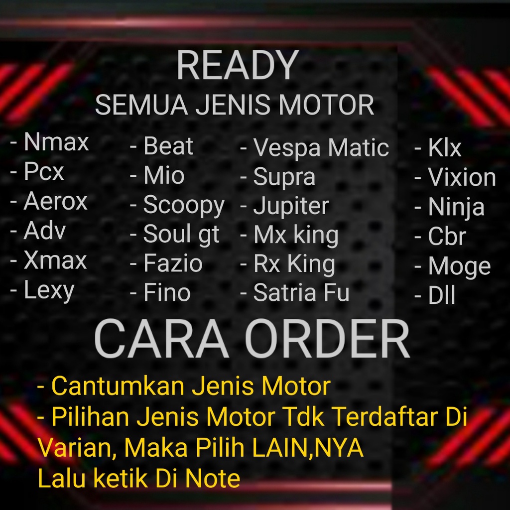 Cover Motor Outdoor, Cover Motor Waterproof, Cover Motor Custom, Cover Motor Nmax, Pcx, Aerox, Supra, Vario, Vespa Matic, Vespa 2 Tak, Beat, Mio, Soul Gt, Lexy, Scoopy, Piagio, Nuvo, Mx King, Adv, Trail, Sport, Bebek, Size Custom &amp; Motor Lainnya