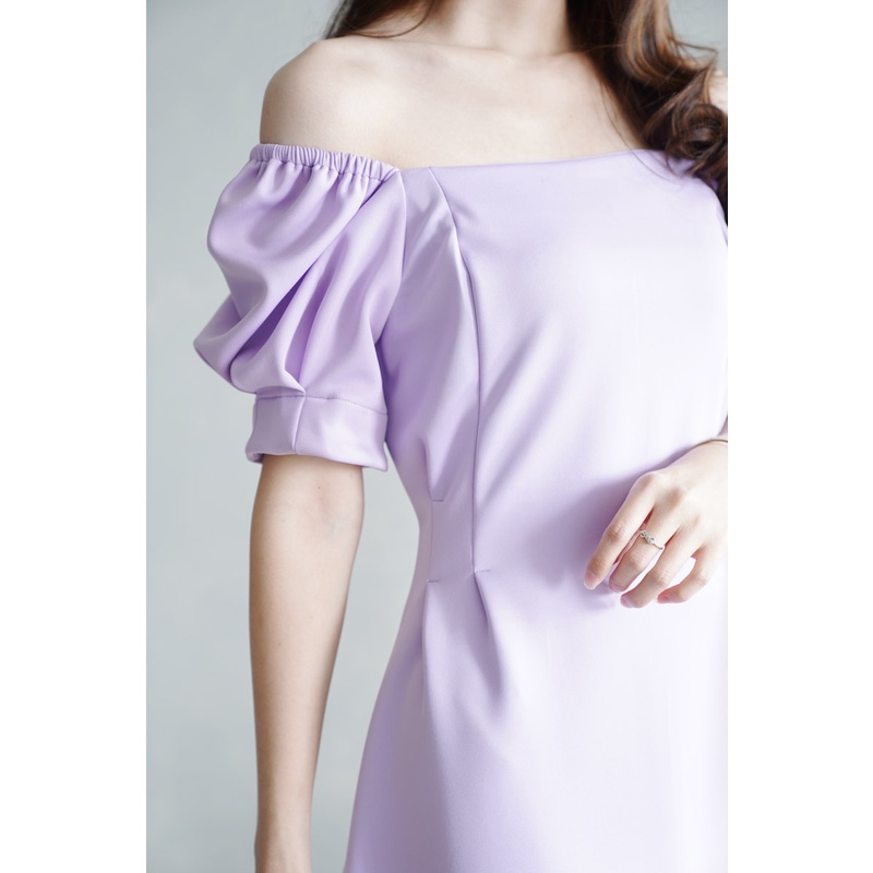 [ HYERIES ] LILY MINI DRESS Casual Wanita Korea Square Neck Off Shoulder Lengan Balon Sabrina