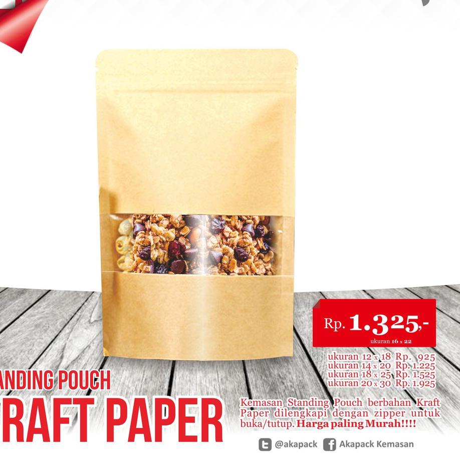 

☎ Spkw 16x22 kemasan Standing Pouch Kraft Paper Zipper isi ☆