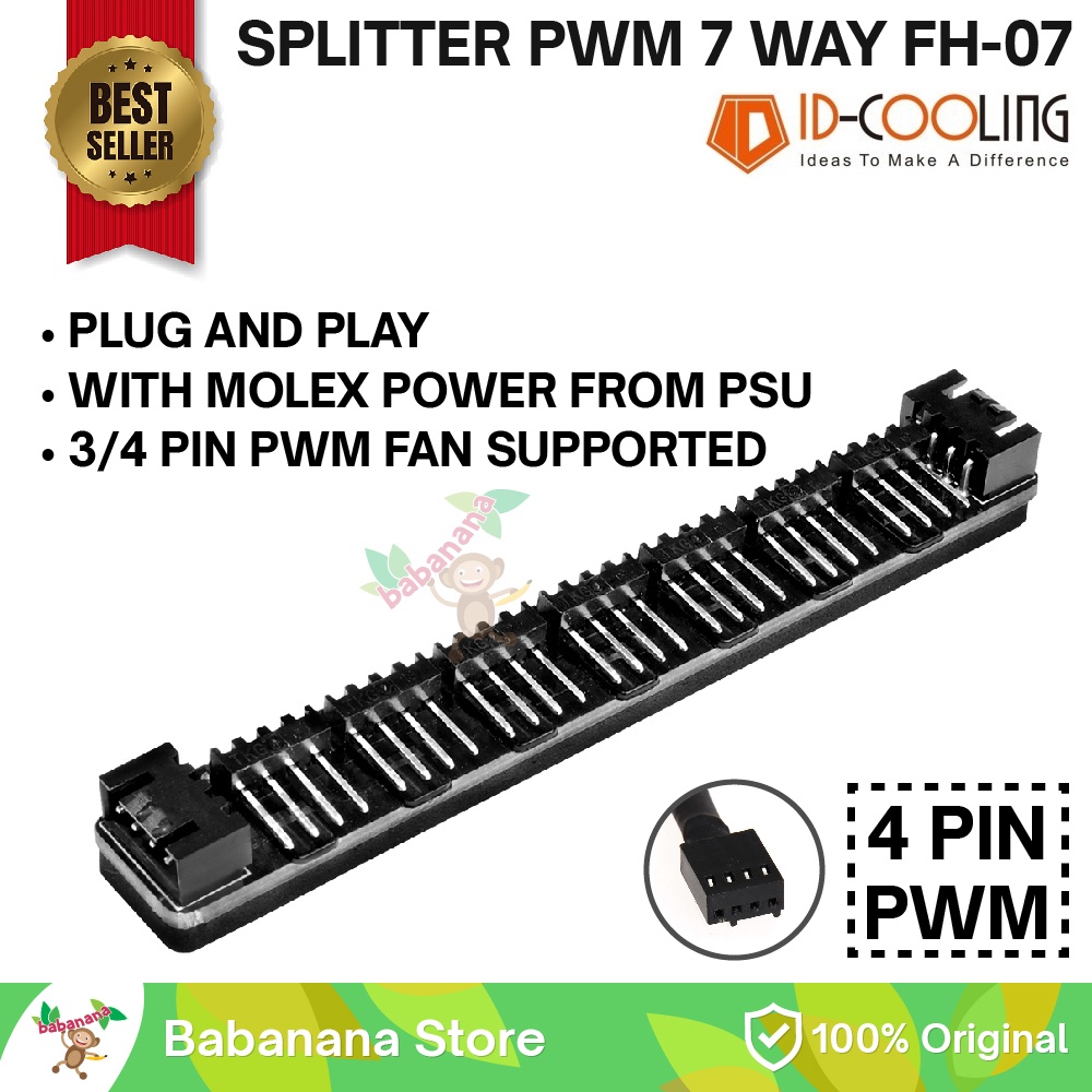 ID Cooling FH 07 Fan hub splitter pwm 4 pin cooler kabel cabang pc cpu