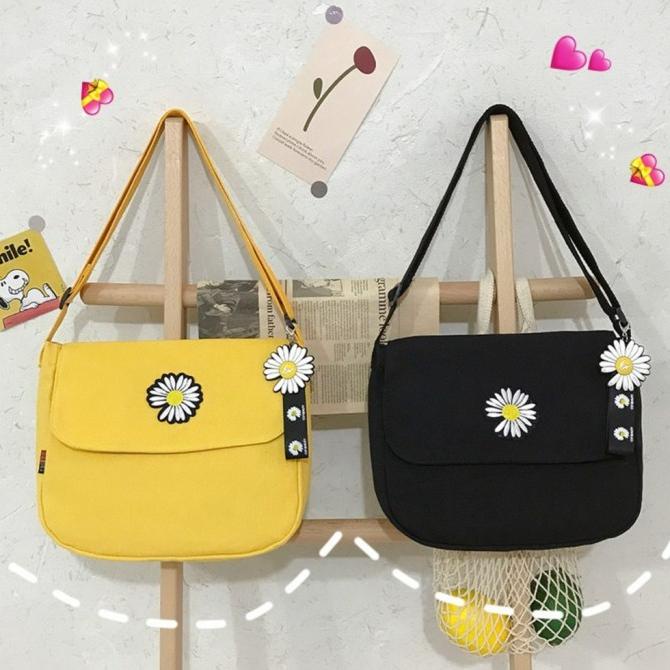 Tc-111 Tas Canvas Wanita Selempang Bunga Sekolah Kampus