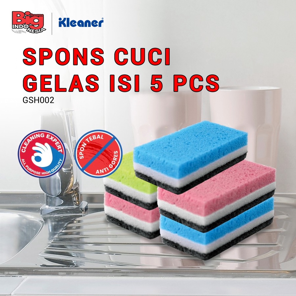 Spons Cuci Gelas 5 Pcs Warna Sponge Sabut Cuci Serbaguna Kleaner GSH002