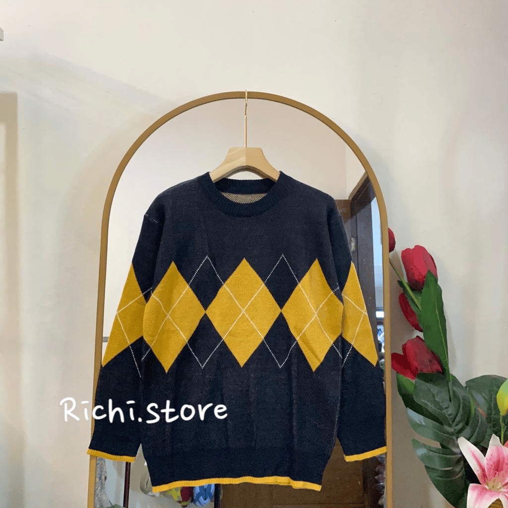 SWEATER RAJUT MOTIF 3 KOTAK TERBARU