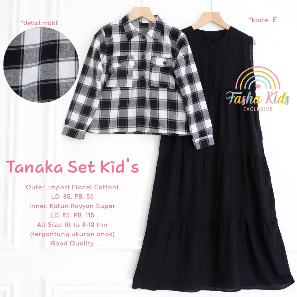 [ORI 100% Fasha Kids] TANAKA SET KIDS PAKAIAN ANAK REMAJA PEREMPUAN SETELAN ATASAN FLANEL SET INNER 