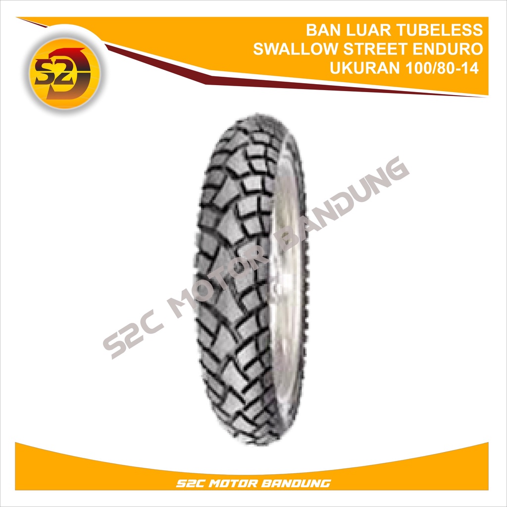 BAN LUAR TUBELESS SWALLOW STREET ENDURO UKURAN 100/80 RING 14 100/80-14 100% ORIGINAL