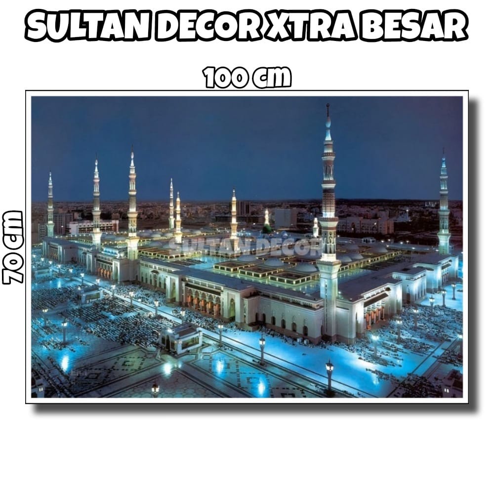 LUKISAN POSTER CETAK MASJID NABAWI XTRA BESAR UKURAN 100X50CM 100X70CM 150X100CM 200X100CM 250X100CM