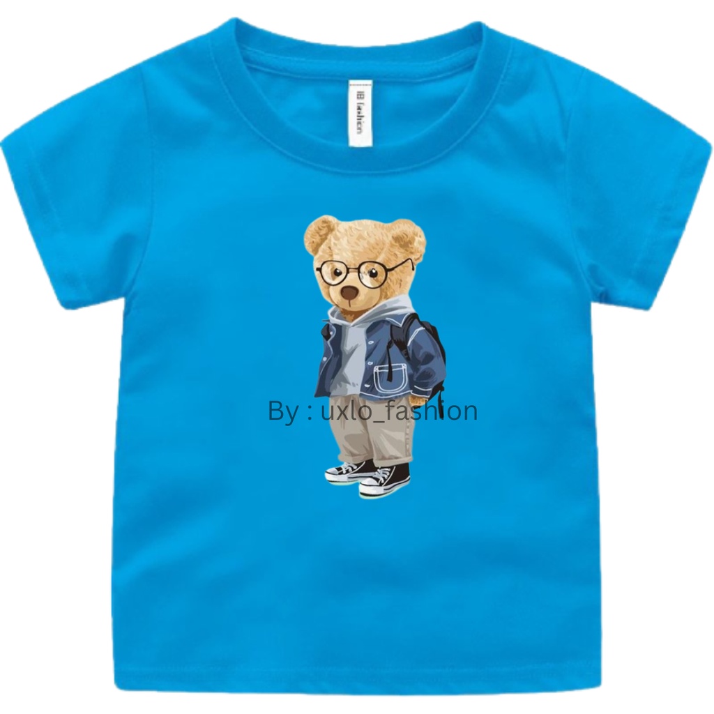 Baju kaos anak perempuan dan laki murah motif bear beruang kekinian sablon digital umur 2-9 tahun uxlo fashion