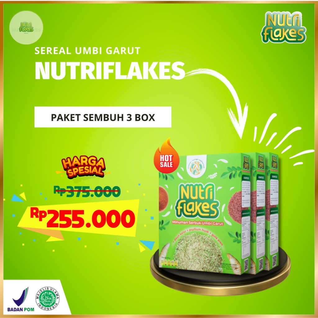 

NUTRIFLAKES SEREAL UMBI GARUT ( PAKET 3 BOX ) UNTUK ASAM LAMBUNG (GERD) DAN MAAG 100% ORIGINAL