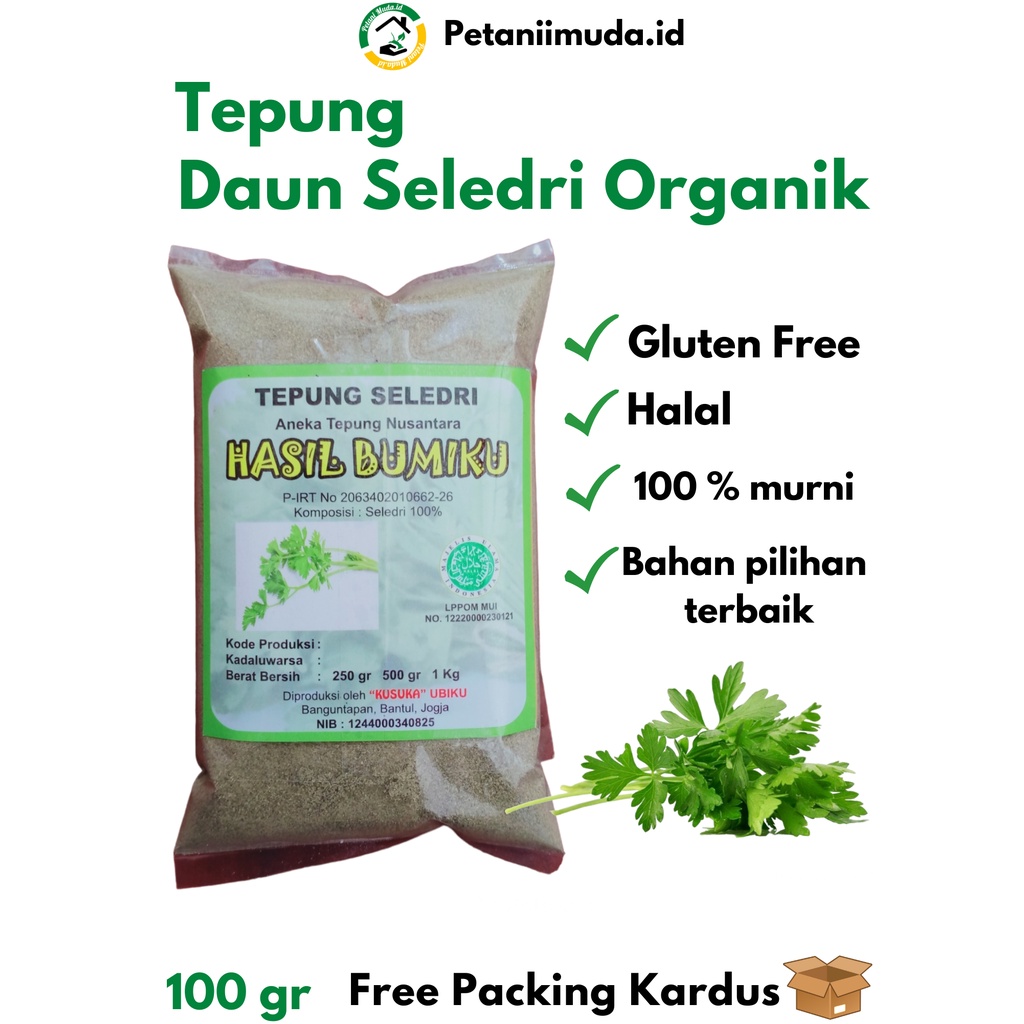 

Tepung Daun Seledri kemasan 100 gram/Celery Powder 100 gram/Celery Flour 100 gram/Bubuk Daun Seledri Organik kemasan 100 gram/bubuk seledri bahan MSG Organik/Seledri bubuk kemasan 100 gram