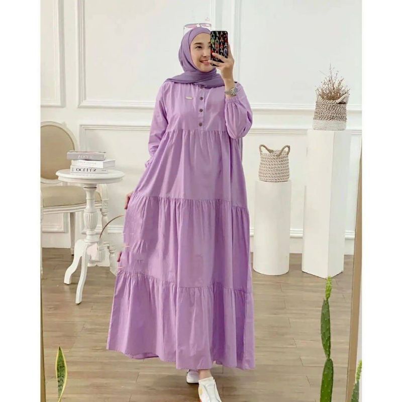 Midi Dress Susun Polos Adem Midi Kirania