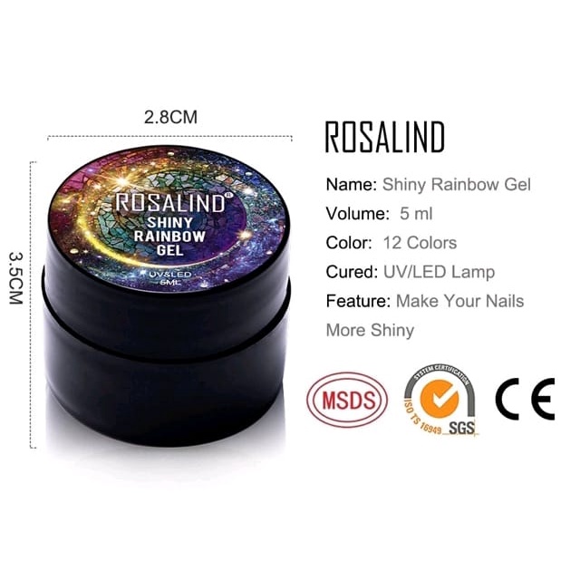 ROSALIND SHINY RAINBOW GEL 5ml / GLITTER UV NAIL POLISH NAIL ART ROSALIND GLITTER POT