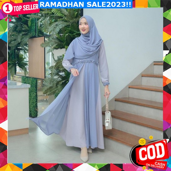 Melda Maxy Gamis Terbaru Bahan Crinkle Airflow Aksen Full Renda Brukat Premium Gamis Putih Mewah Gau