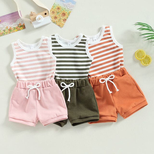 SET ANAK GARIS UNISEX PREMIUM / SET ANAK STRIPE / SINGLET ANAK SET STRIPE