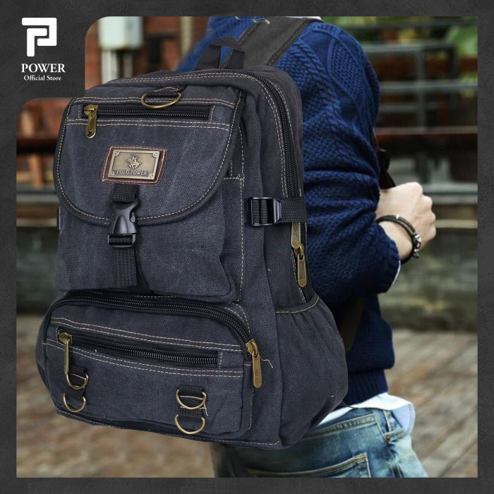 Tas Ransel Pria Tas Ransel Canvas Pria Backpack Canvas Trendy Import Tas Polo Original - Hitam(K4P5)