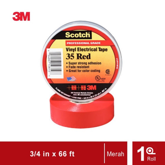 

Terlaris Isolasi Listrik 3M Scotch 35 Vinyl Electrical - Merah - (19Mm X 20M)