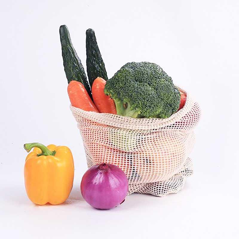 Tas Belanja Lipat Vegetable and Fruit Cotton Mesh Bag - BG1 - Light Gray