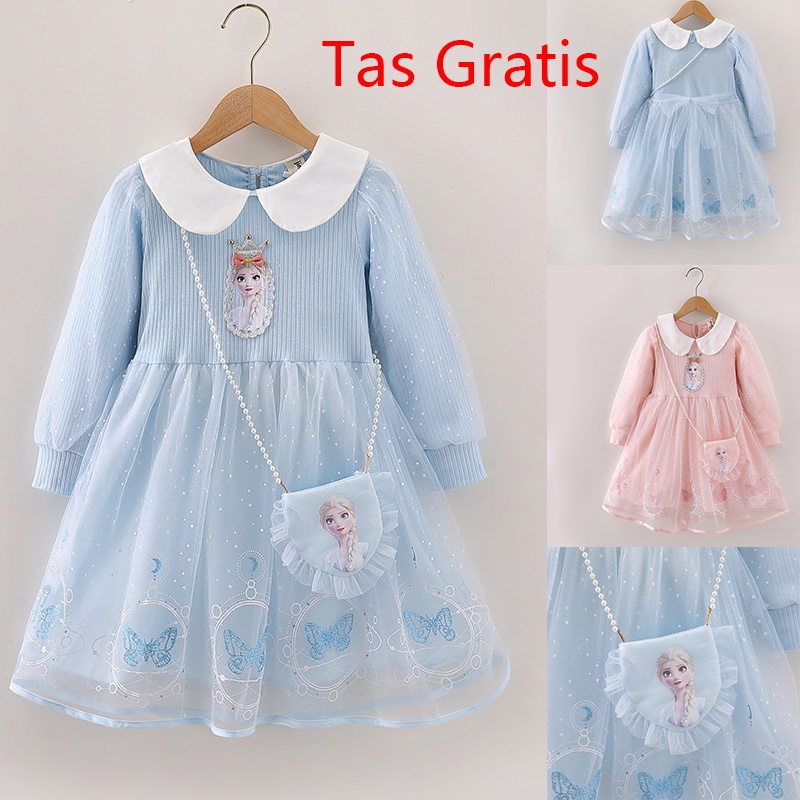 [Tas Gratis] Gaun Putri Elsa Dress Aisha Anak Perempuan Baju Ulang Tahun Anak Frozen Aisha Dress Baru [1-8 tahun]