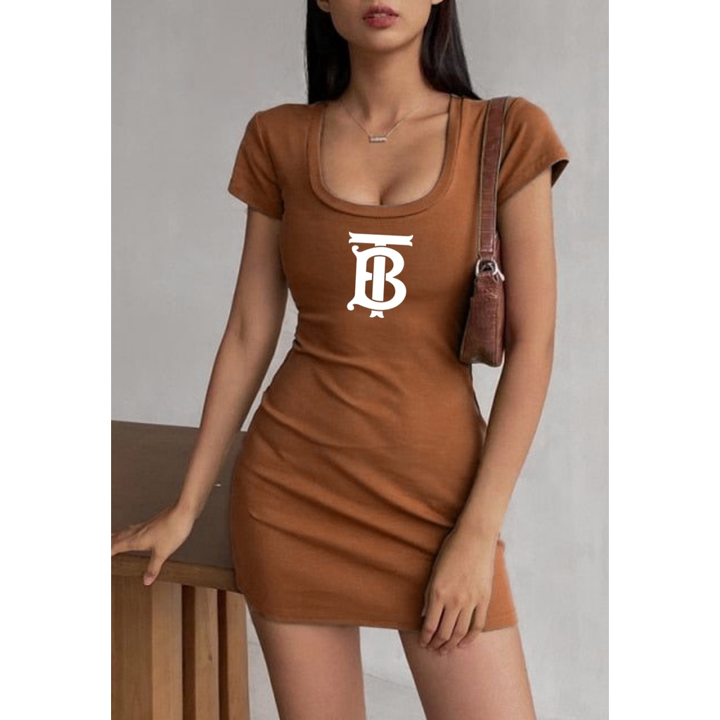 mini dress Korean Bodycon ketat bodyfit Square Neck Dress Wanita Lengan Pendek slimfit dres