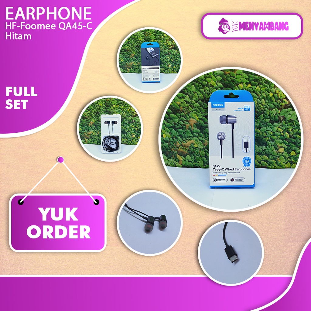 43104 | HF-Foomee QA45-C Hitam | Type-C Wired Earphones Foomee QA45c HiFi Sound Quality dan Powerful