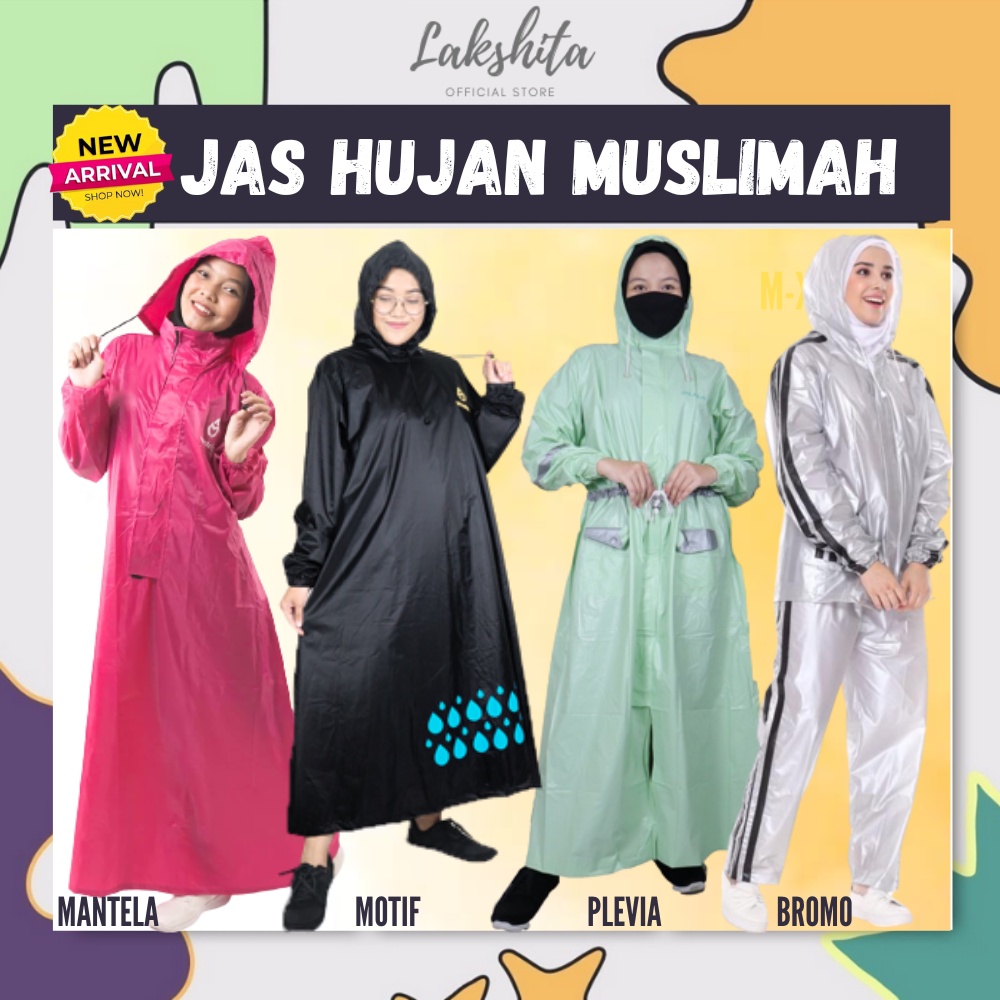 ORIGINAL MANTELA Jas Hujan Wanita Dewasa Gamis Muslimah Hijab Ukuran Jumbo Bahan Tebal Anti Sobek Rembes Premium Ada Resleting Panjang Fashionable Model Korea Lucu Trendy Kekinian Motif Polos Harga Murah Warna Pink Hitam Navy Merah Maroon Kuning Bening