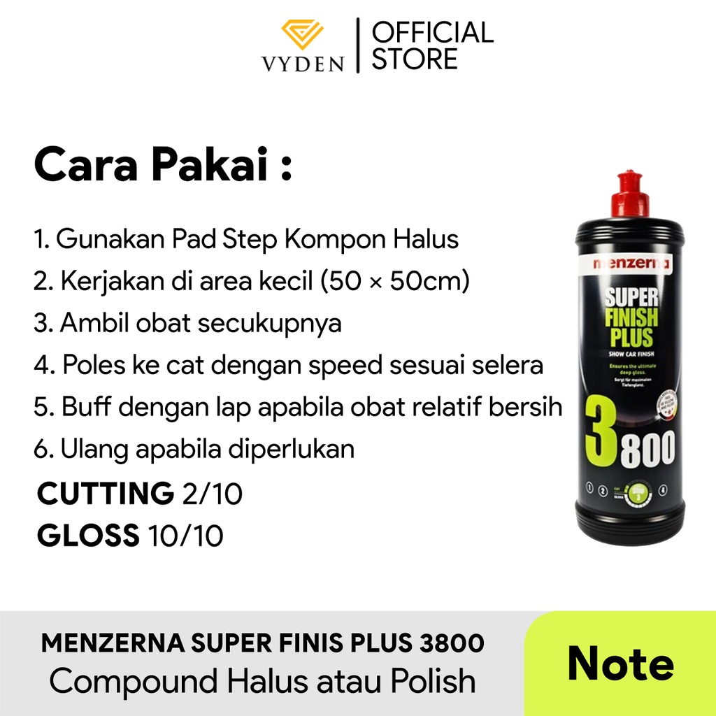 MENZERNA Super Finish Plus 3800 100 ml Ecer Polish High Gloss Kompon Halus Penghilang Baret Halus Motor Mobil Penghapus Swirl Mark Hologram Laba Laba Pembersih Lecet Goresan Ringan Pengkilap Pengkilat Cat Waterbase