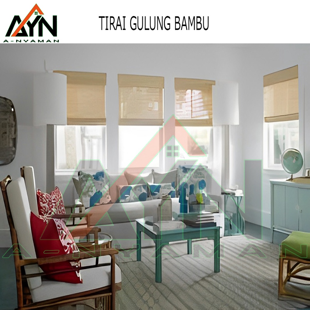 Tirai dekorasi ruang tamu cod kerei bambu gulung putih