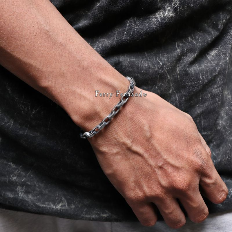 Gelang Pria Rantai Artistik Perak Asli 925 Gt.21