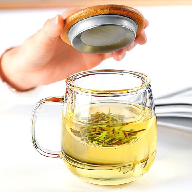 Gelas Teh Saringan Mug Cangkir Glass Tea Cup With Tea Infuser Filter