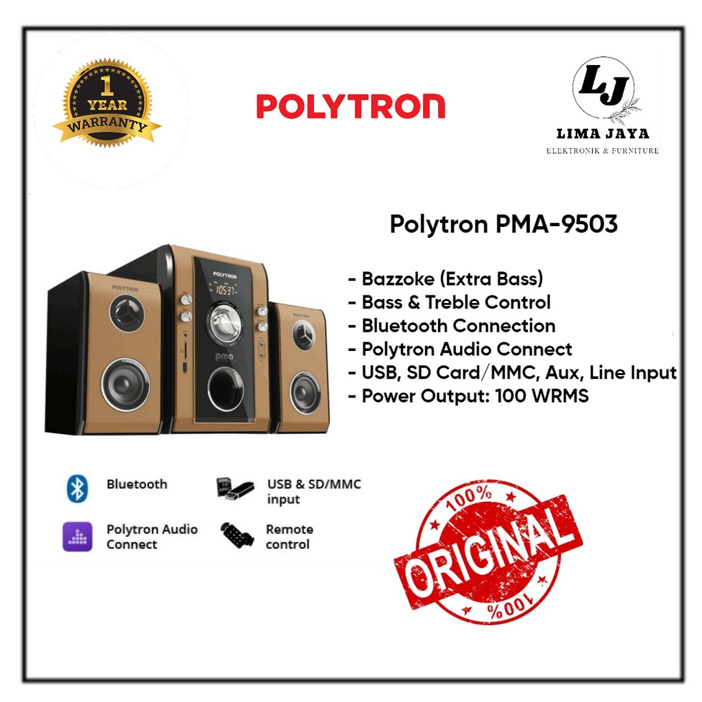 Speaker Portable Bluetooth Polytron PMA-9503 Speaker Audio