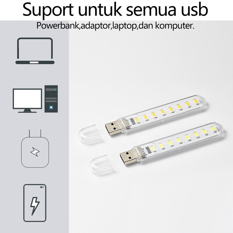 AVVET Lampu LED USB Mini 3 Mata Transparan  Lampu USB 8 Led Model Cool White  Lampu Emergency  Mini Lampu Kamar USB