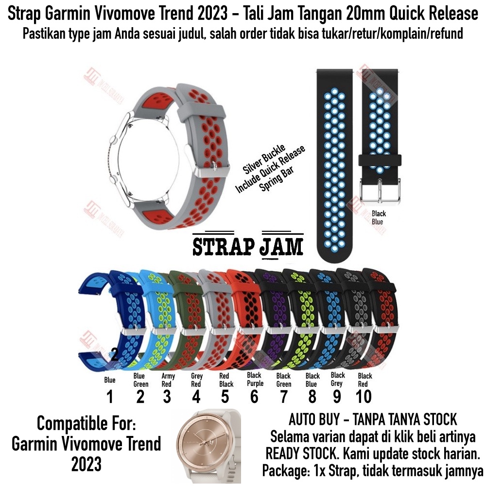 NSB Tali Jam 20mm Strap Garmin Vivomove Trend 2023 - Rubber Silikon Olahraga