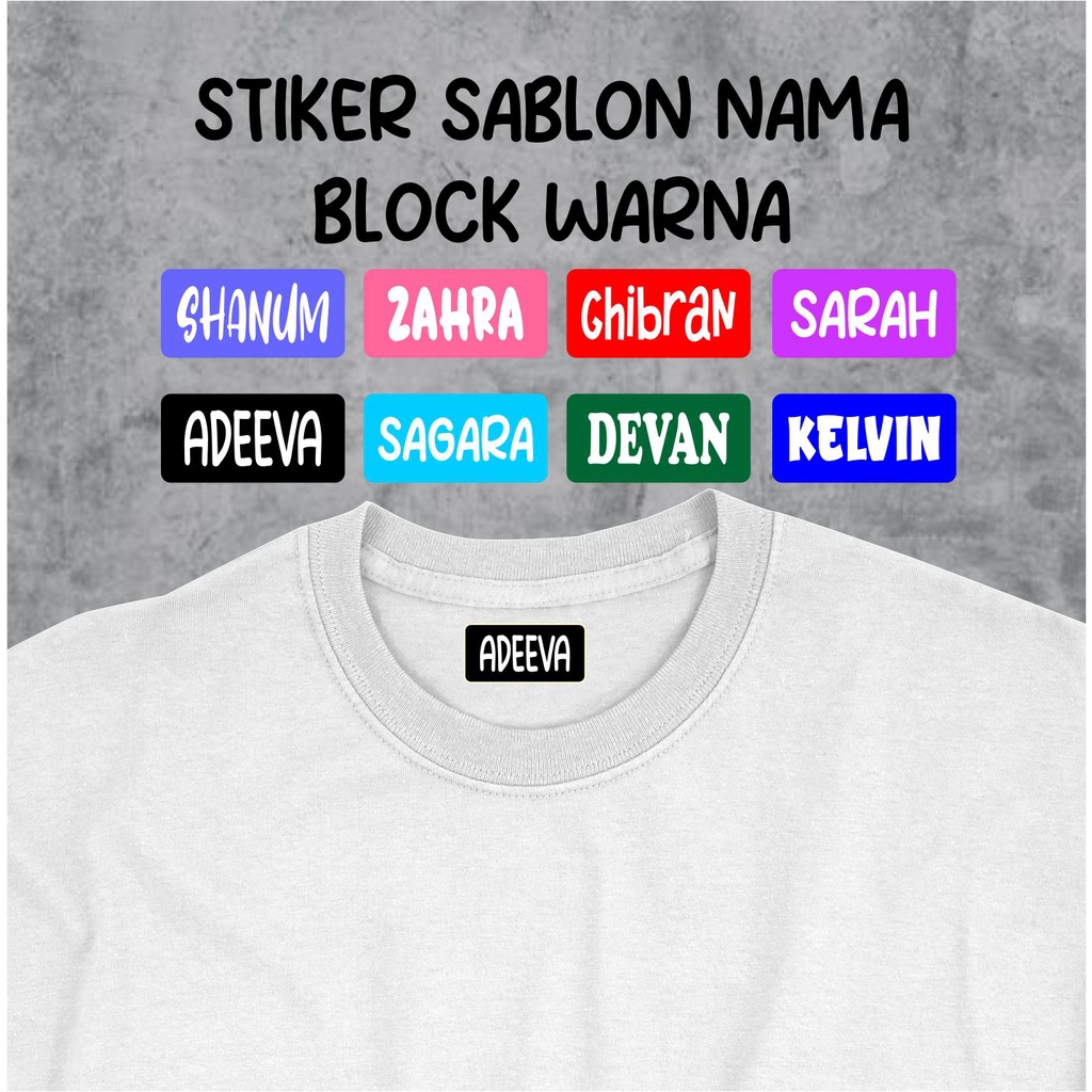 

Sticker Label Nama Kain Baju Kaos Sablon Setrika Sticker Iron Custom Tulisan (Per Pack isi 30 Pcs)