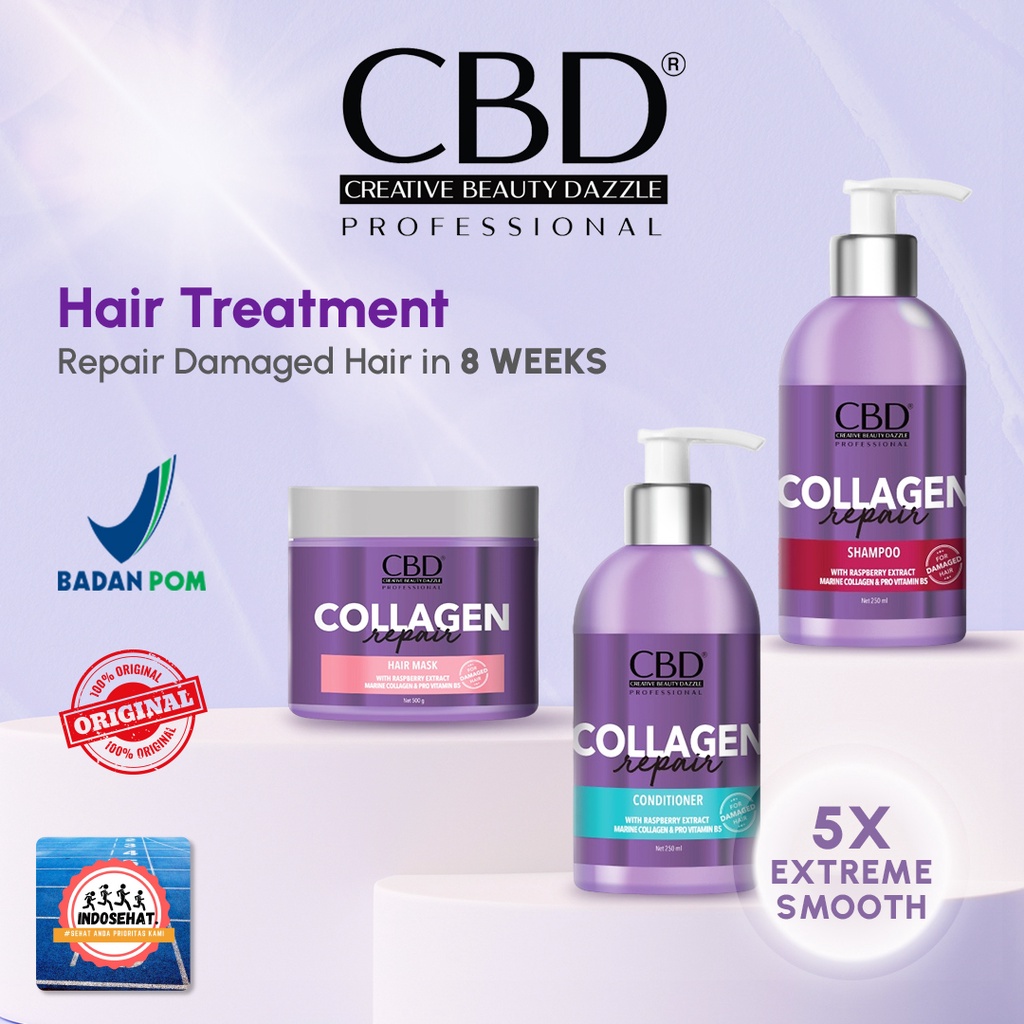 CBD Collagen Repair Shampoo Conditioner Hair Mask - Perawatan Pelembut Pelembab Rambut Rusak Kering Bercabang