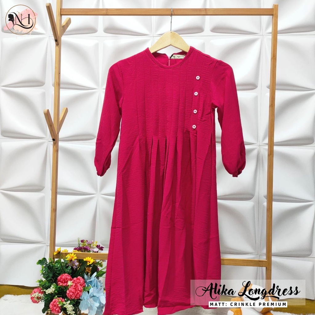 Baju Gamis Anak Alika Longdress Crinkle Airflow Usia  3-12 Tahun Baju Anak Nayla Hija'b