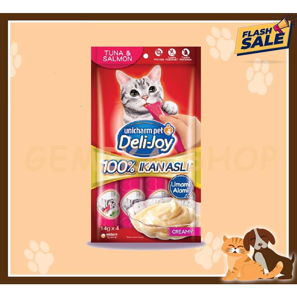 MAKANAN SNACK KUCING DELIJOY CREAMY PREMIUM ( 4 X 14 GR )