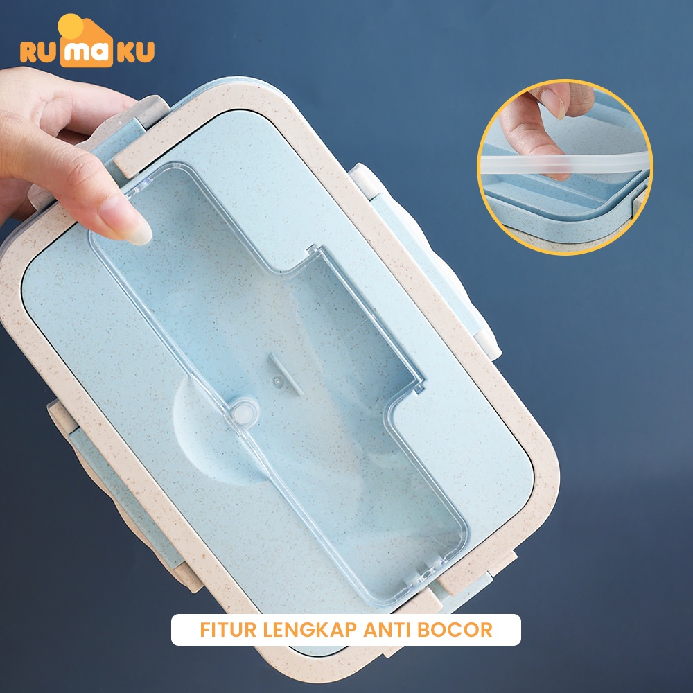 Rumaku Lunchbox Jerami Kotak Bekal Makan Siang Tempat Makan 1200 ml Anti Tumpah Free Alat Makan