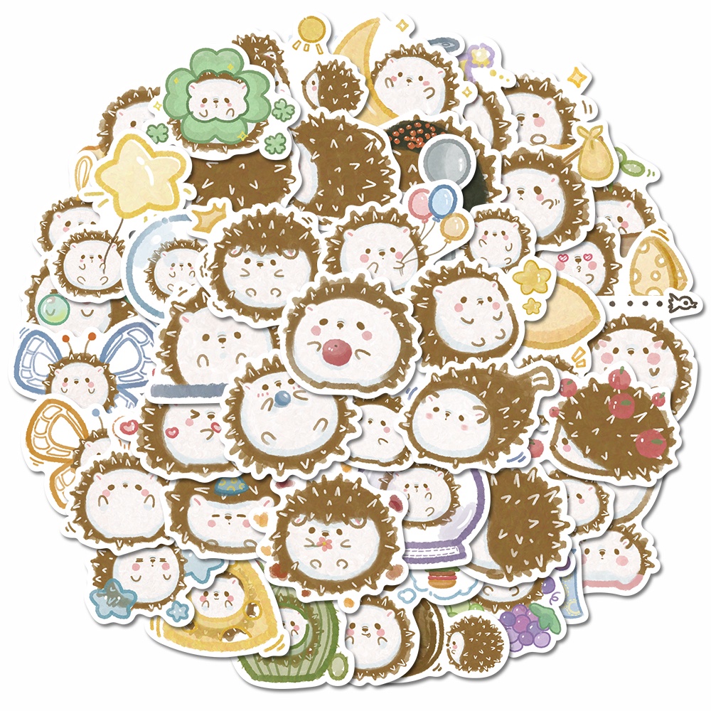 50pcs Hedgehog Cute Cartoon Waterproof Stickers Children's Funny Hand Account Water Cup Computer Decorative Decal