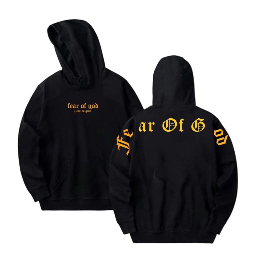 Hoodie Pullover Black Fear Of Good F.Kuning | Jaket Kupluk Pria Wanita Distro F. Metal | Hoodie FOG full Sablon Jumbo M L XL XXL