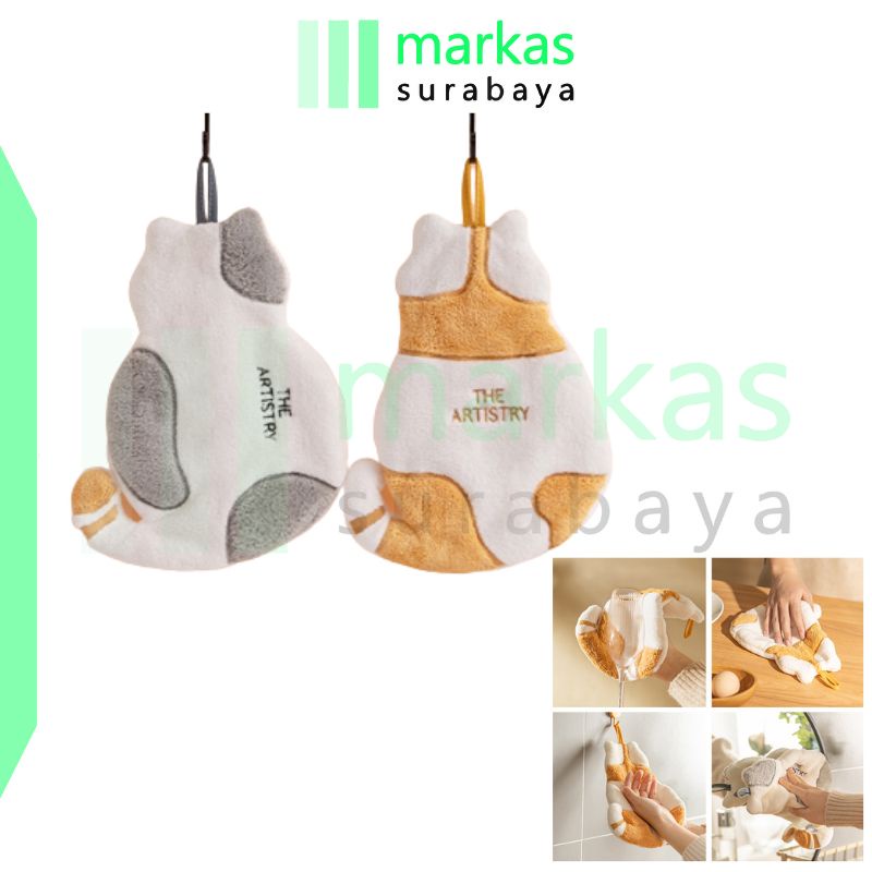 MARKAS HL0476 Lap Tangan Karakter Kucing Handuk Motif Bahan Lembut Tebal Model Gantung